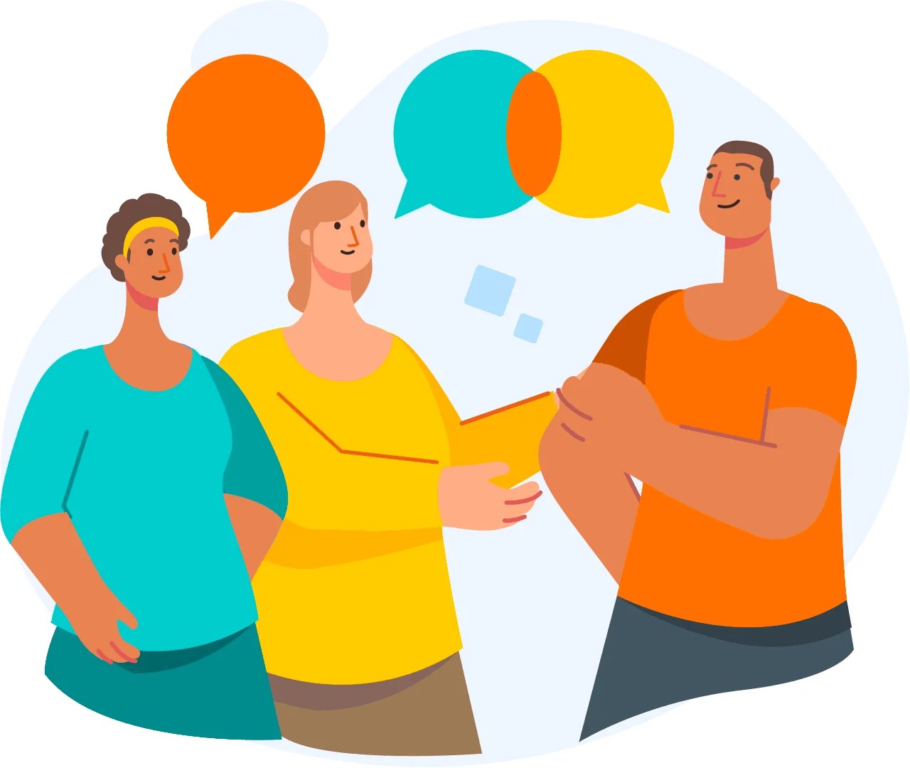 Illustration de groupe et bulles colorées publiée par Tempeos.