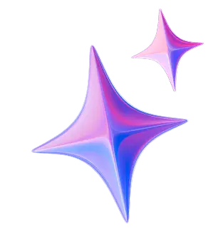 Deux formes géométriques en 3D avec des dégradés de couleurs violettes et bleues, flottant dans un espace noir.