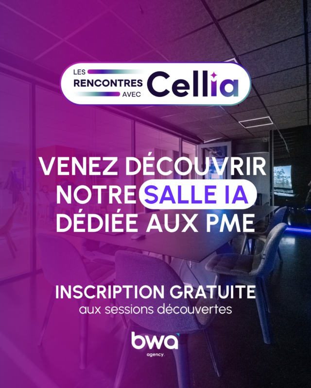 🎯 Envie de mieux comprendre l’intelligence artificielle et ses usages concrets ?

📣 Les Rencontres avec Cellia débarquent dans notre salle IA !
Rejoignez-nous pour des sessions de 2h d’acculturation à l’IA, accessibles à tous les curieux et curieuses du sujet.

💡 Au programme :
Une introduction simple et inspirante à l’intelligence artificielle
Des cas d’usage concrets adaptés à nos métiers
Des échanges interactifs pour poser toutes vos questions

📍 Où ? Dans notre salle Cellia, au sein de l’agence BWA
📅 Quand ? Plusieurs créneaux disponibles dès maintenant
📝 Inscription ouverte sur notre site ! Lien dispo en bio ⬆

Ces rencontres sont une belle opportunité pour vous familiariser avec le potentiel de l’IA, sans jargon, avec beaucoup de pédagogie et une touche de convivialité 🤝

🎙️ Animées par Cellia, notre intelligence artificielle maison (et experte en vulgarisation) 🧠✨

#IA #BWA #Acculturation #RencontresAvecCellia #TransformationDigitale #TechForGood #IntelligenceArtificielle